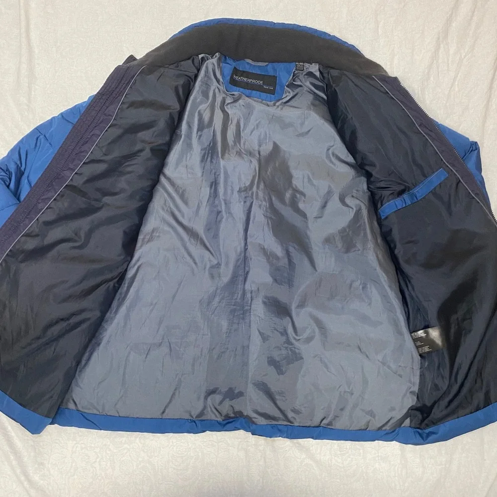 Weatherproof Mens XXL Blue Puffer Jacket Insulated Full Zip Fleece Collar Winter